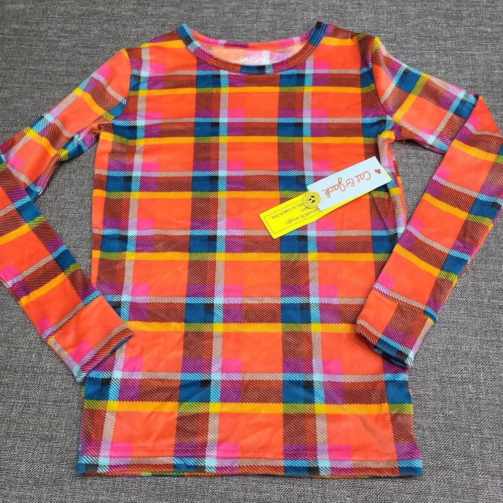 Cat & Jack Kids' Boys' Girls' Pajama Set Size 14 Pink Blue Plaid Snuggly Soft